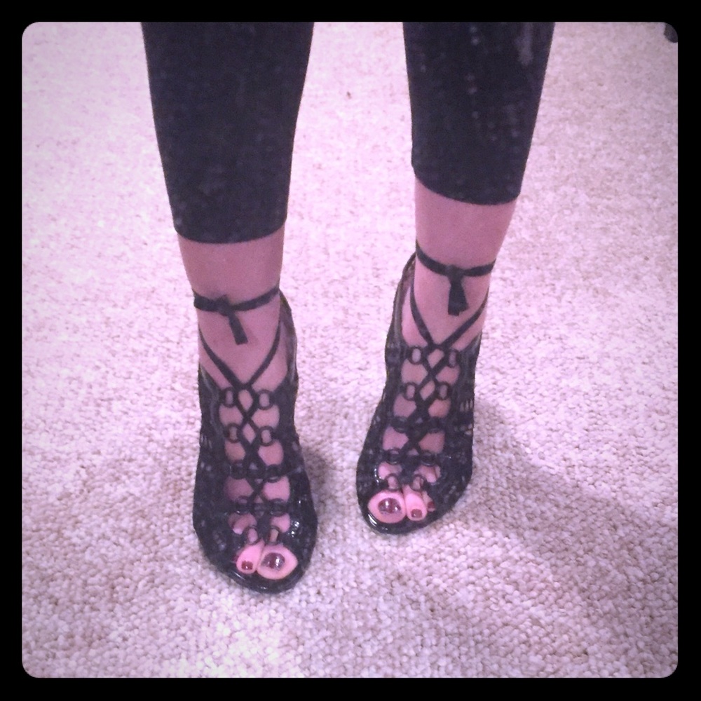 Dolce & Gabbana black lace open toe  booties size 39.5 fits like US 8-8.5